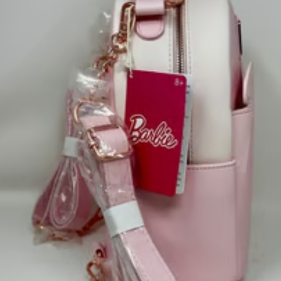 Barbie Loungefly Rose Gold Logo Pink  Convertible Backpack - Picture 6 of 10